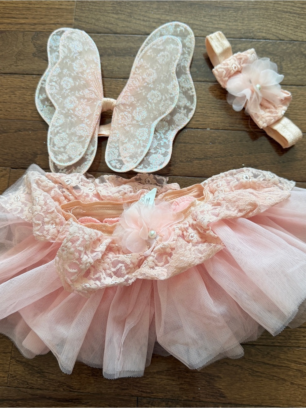 Elly and Emmy 3 Pice Pink Tulle Fairy Costume Set with Wings & Headband Sz 0-12M